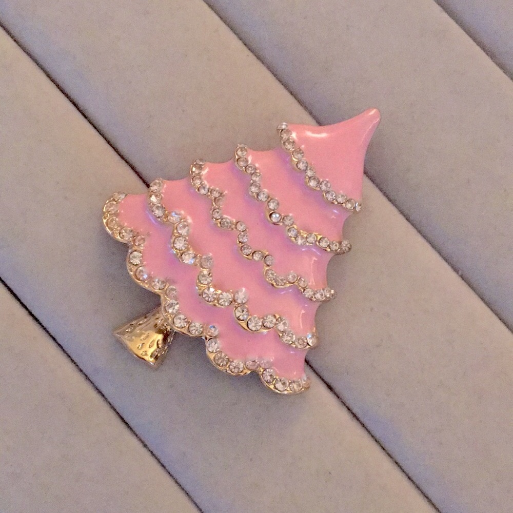 Pink + Gold Crystal Christmas Tree Brooch - Picture 3 of 6